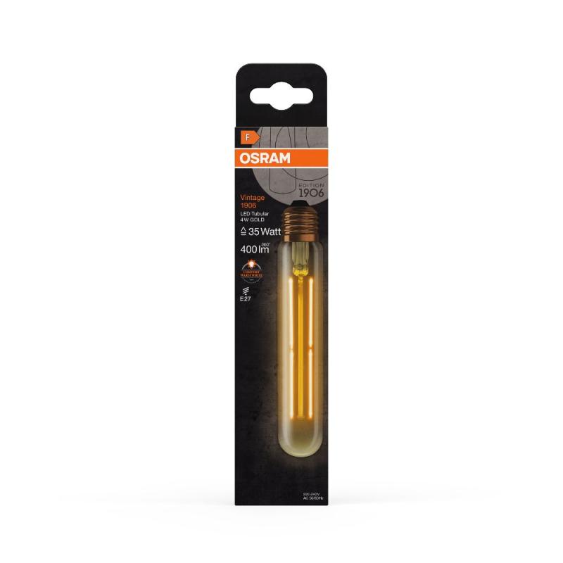 Osram E27 VINTAGE 1906 Tubular Filament LED-Leuchtmittel Retro-Look 4W wie 35W 2000K extra warmweißes Licht